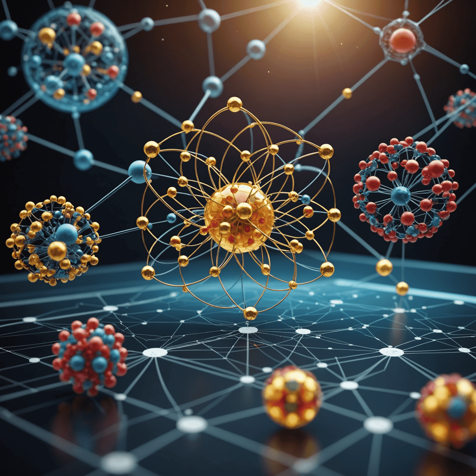 Illustration of quantum computing being used for drug discovery and development, with a quantum computer analyzing molecular structures and simulating drug interactions