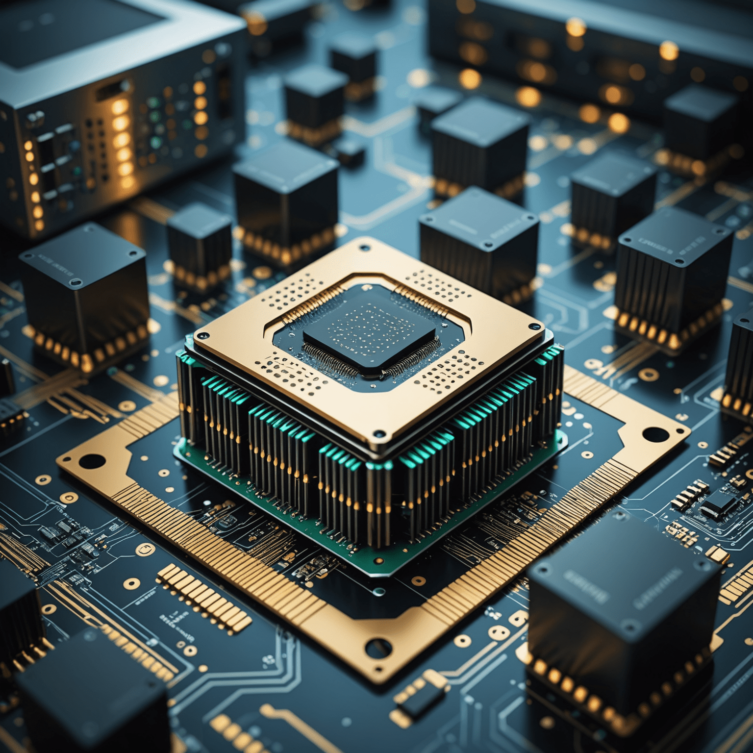 Illustration of quantum computing integration, showing a quantum computer chip being connected to classical IT systems